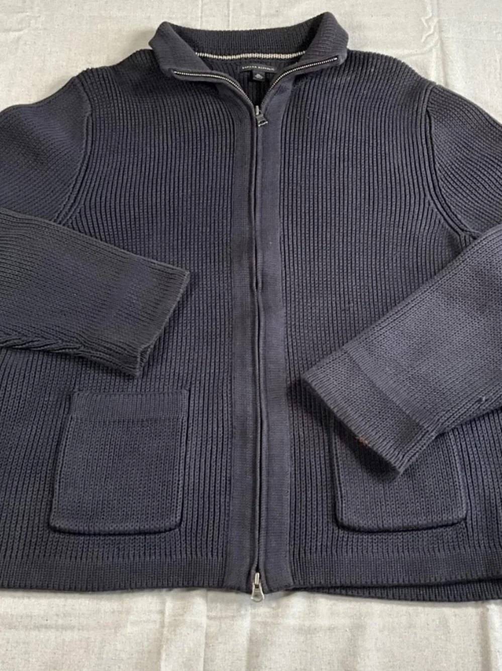 Mens Banana Republic Navy Blue Full Zip Grandpacore Cardigan Sweater (XLarge)